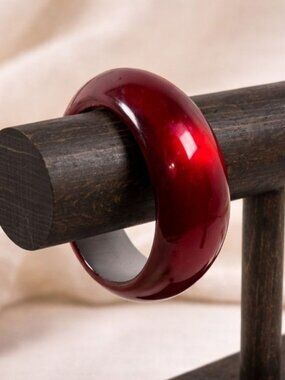 Vintage Cherry Red Lucite Bangle Wide Chunky Bracelet Retro Statement Jewelry